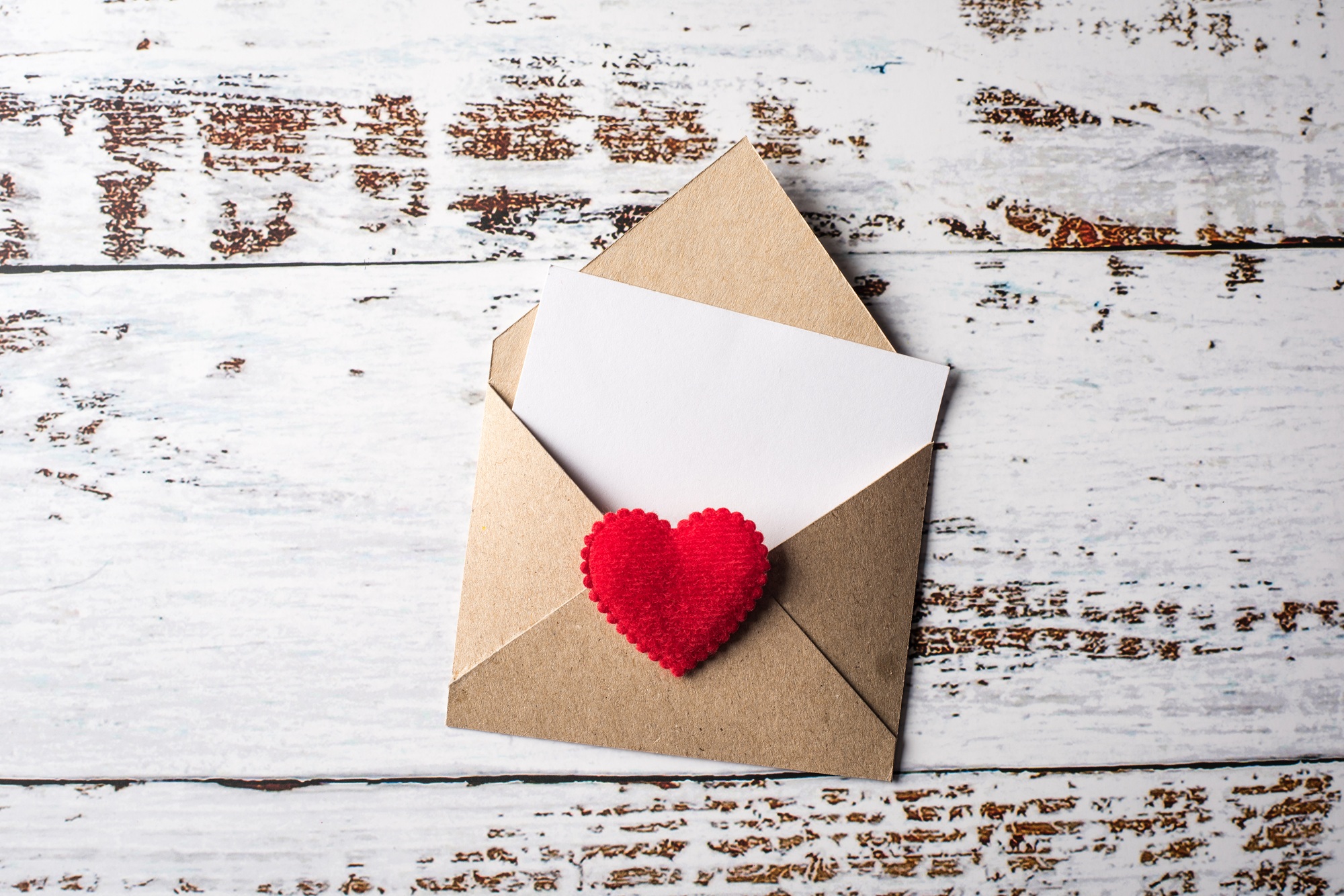 Blank Letter on wood background, valentine's day concept